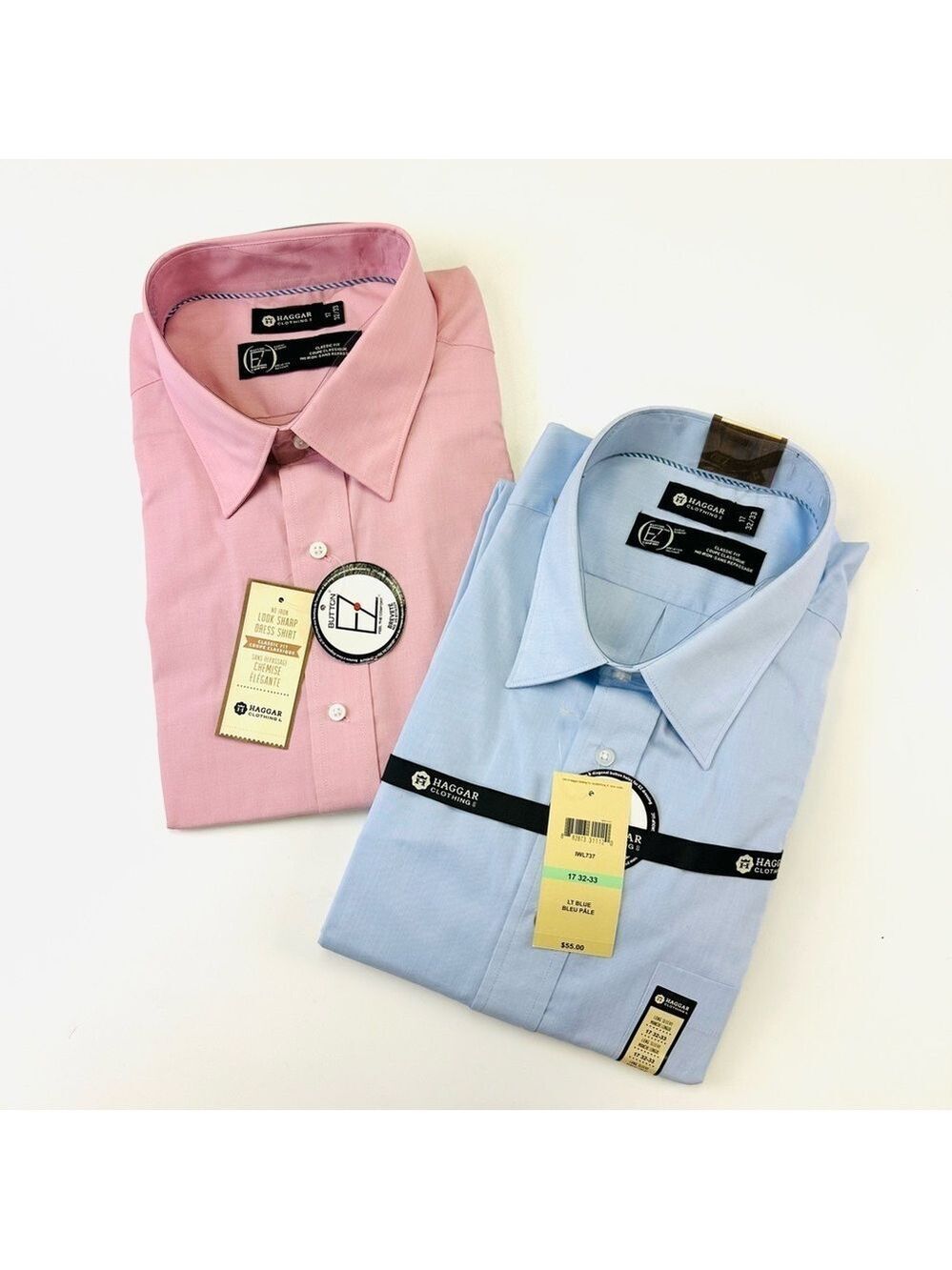 Haggar NEW dress shirt Mens one pink one blue Size 17 arms 32 33 office business